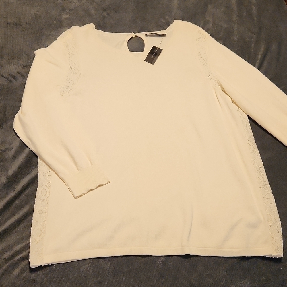 The Limited | Lace Trim Lightweight Sweater Top - Picture 3 of 4
